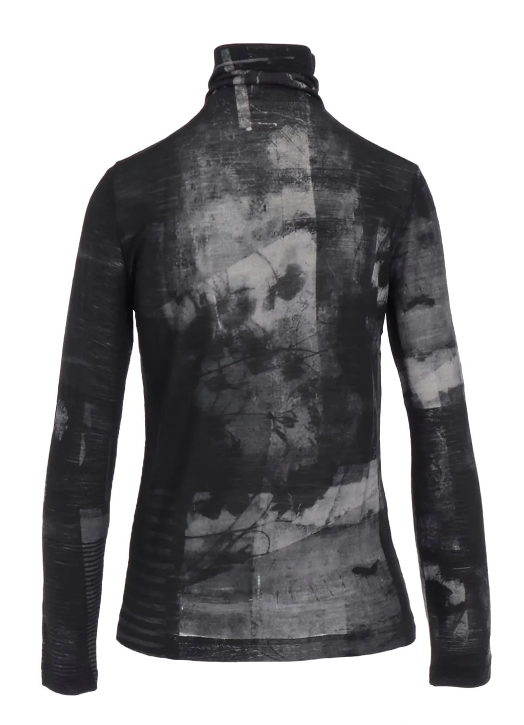 Blurry Flower Printted High Neck Long Sleeve T