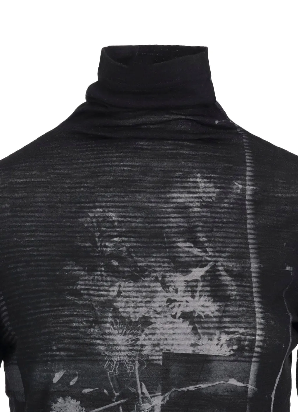 Blurry Flower Printted High Neck Long Sleeve T