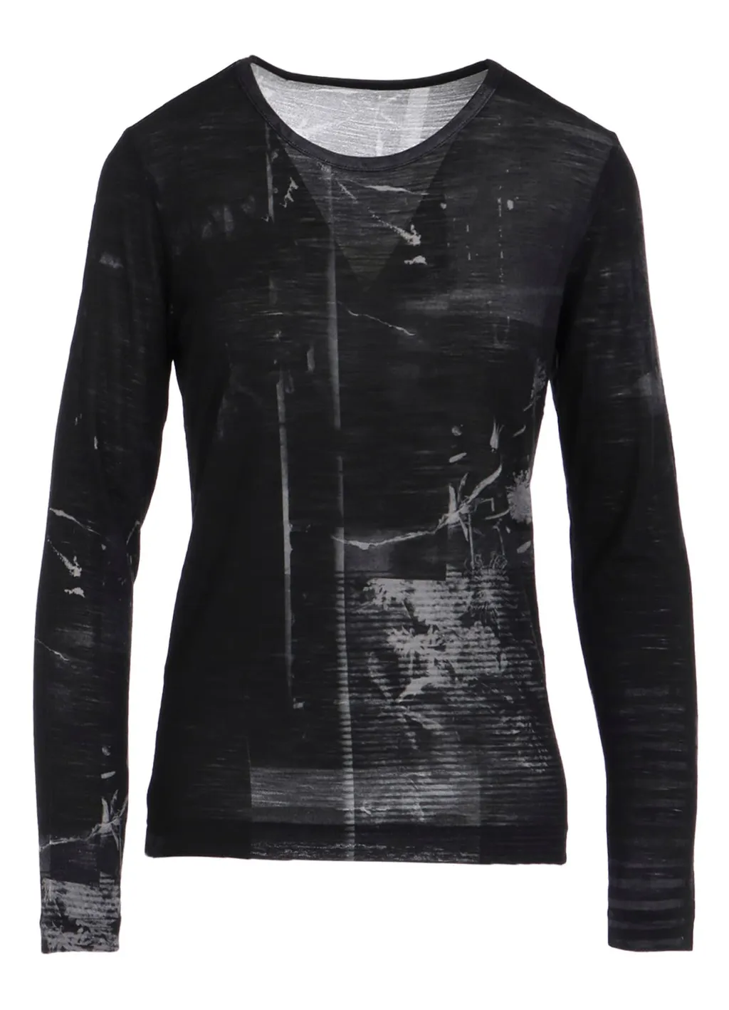 Blurry Flower Printted Round Neck Long Sleeve T