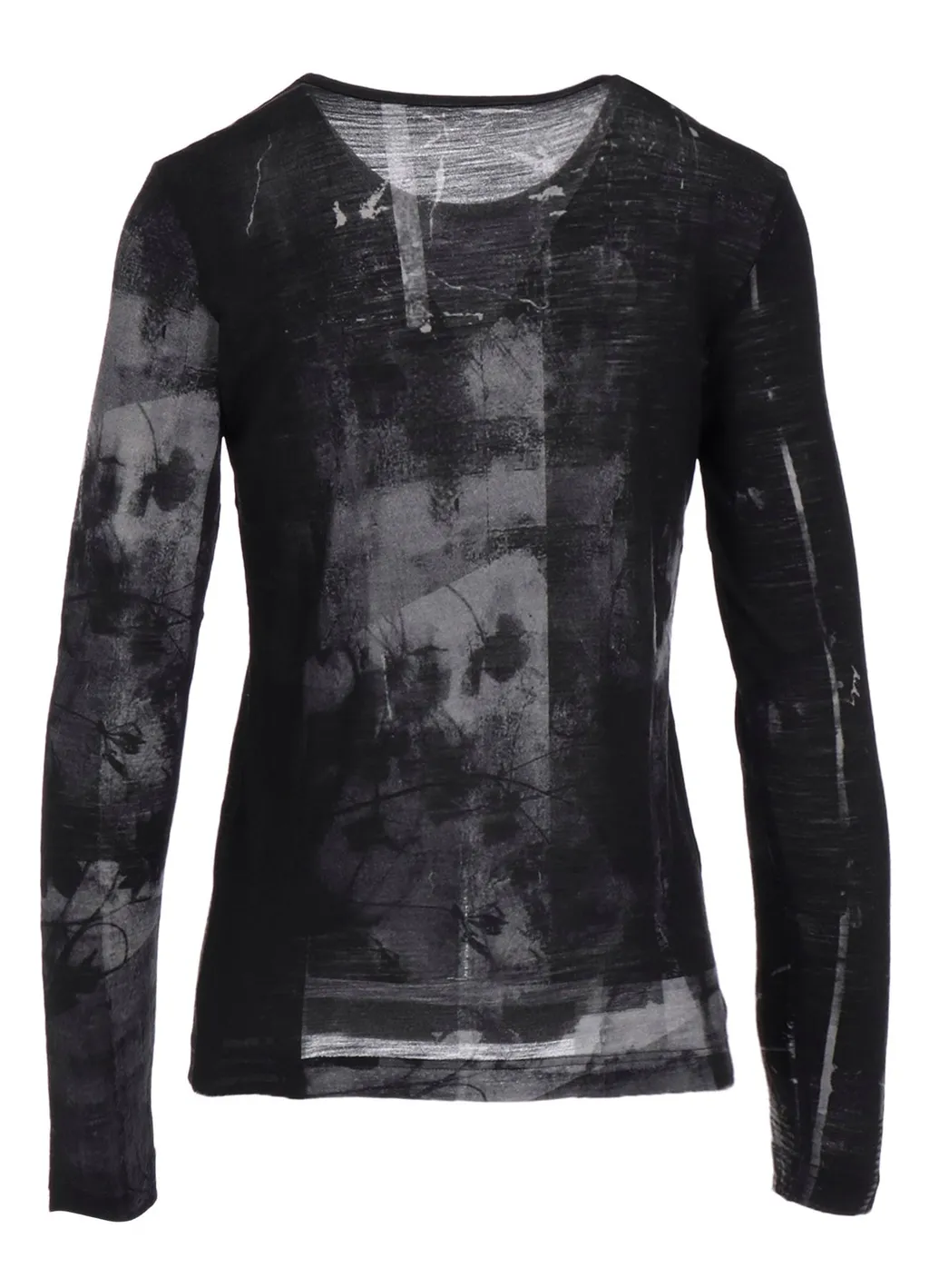 Blurry Flower Printted Round Neck Long Sleeve T