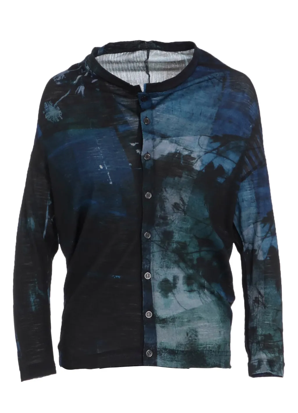 Blurry Flower Printted Off Neck Buttoned Cardigan
