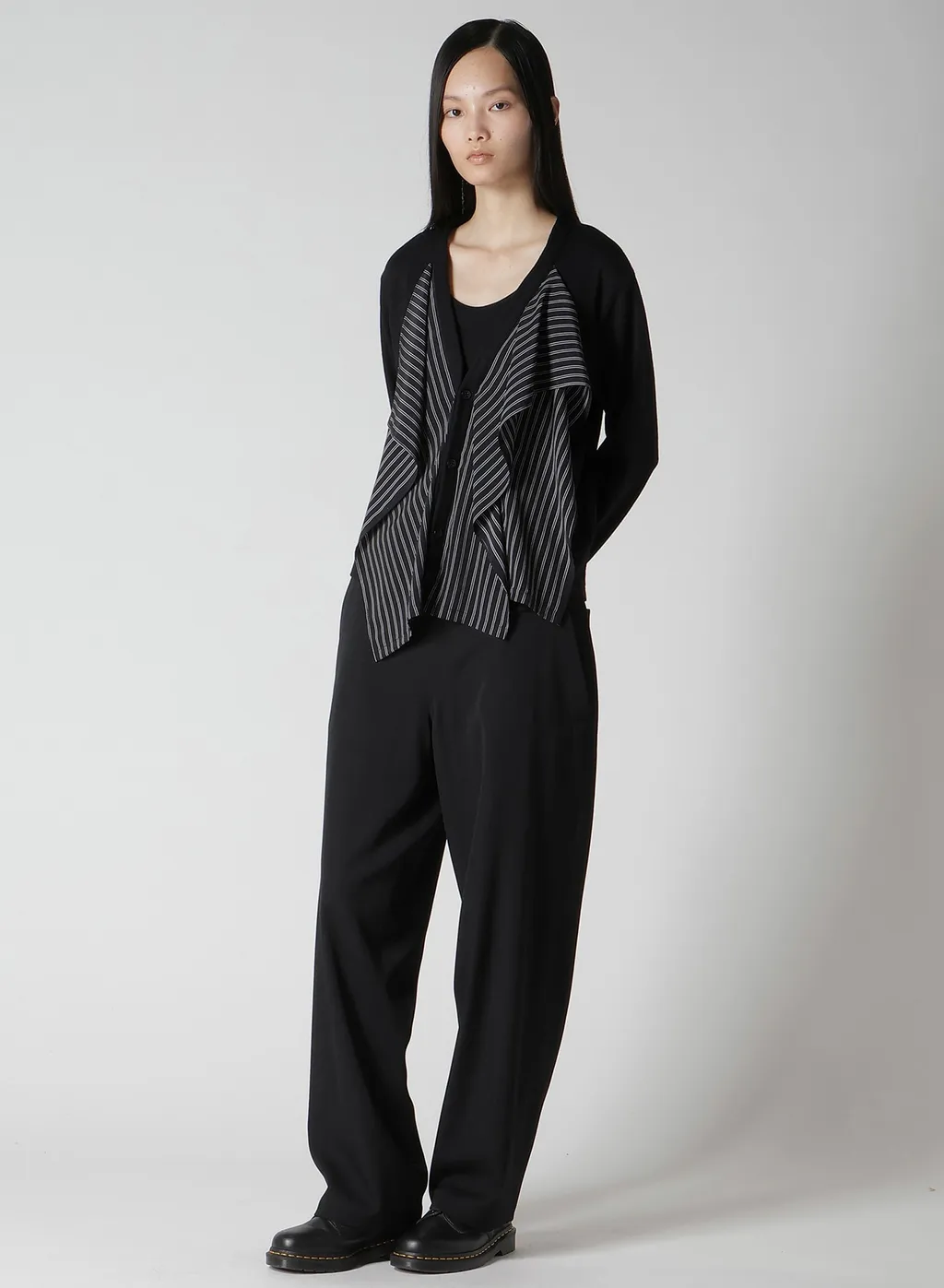 Cotton/Crepe De Chine Flare 3-Button Cardigan