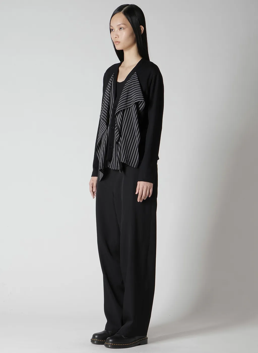 Cotton/Crepe De Chine Flare 3-Button Cardigan