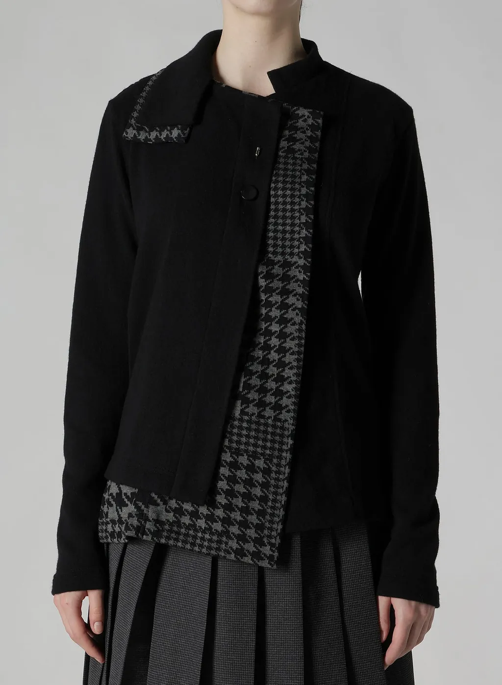 W/Ny Jersey Unbalanced Collar Cardigan
