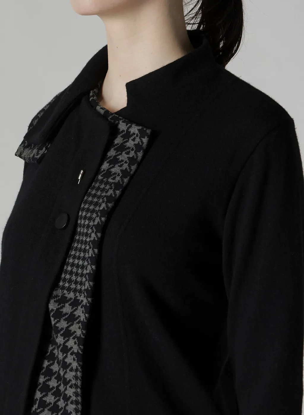 W/Ny Jersey Unbalanced Collar Cardigan