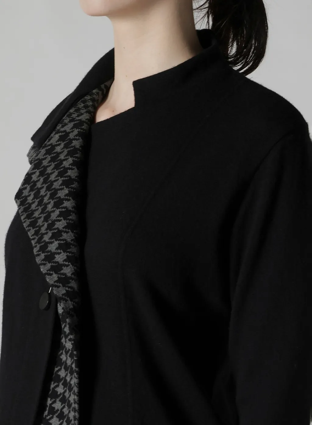 W/Ny Jersey Unbalanced Collar Cardigan