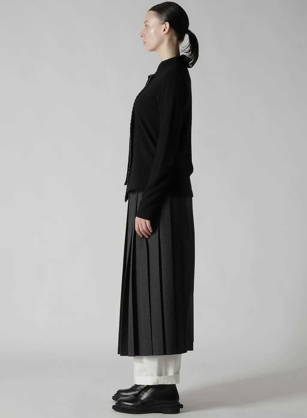 W/Ny Jersey Unbalanced Collar Cardigan