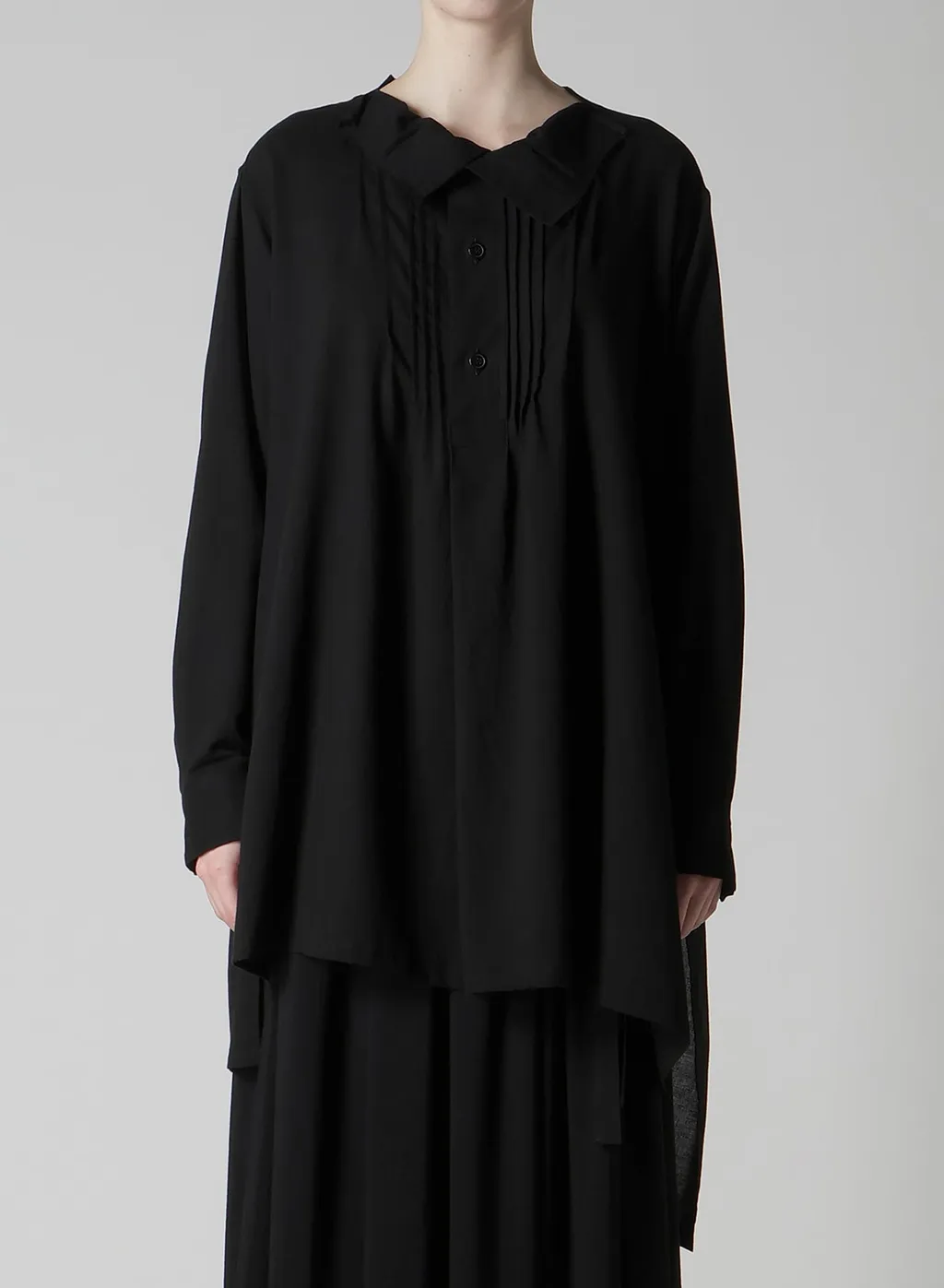 Cotton Viyella Pintuck Asymmeteric Blouse