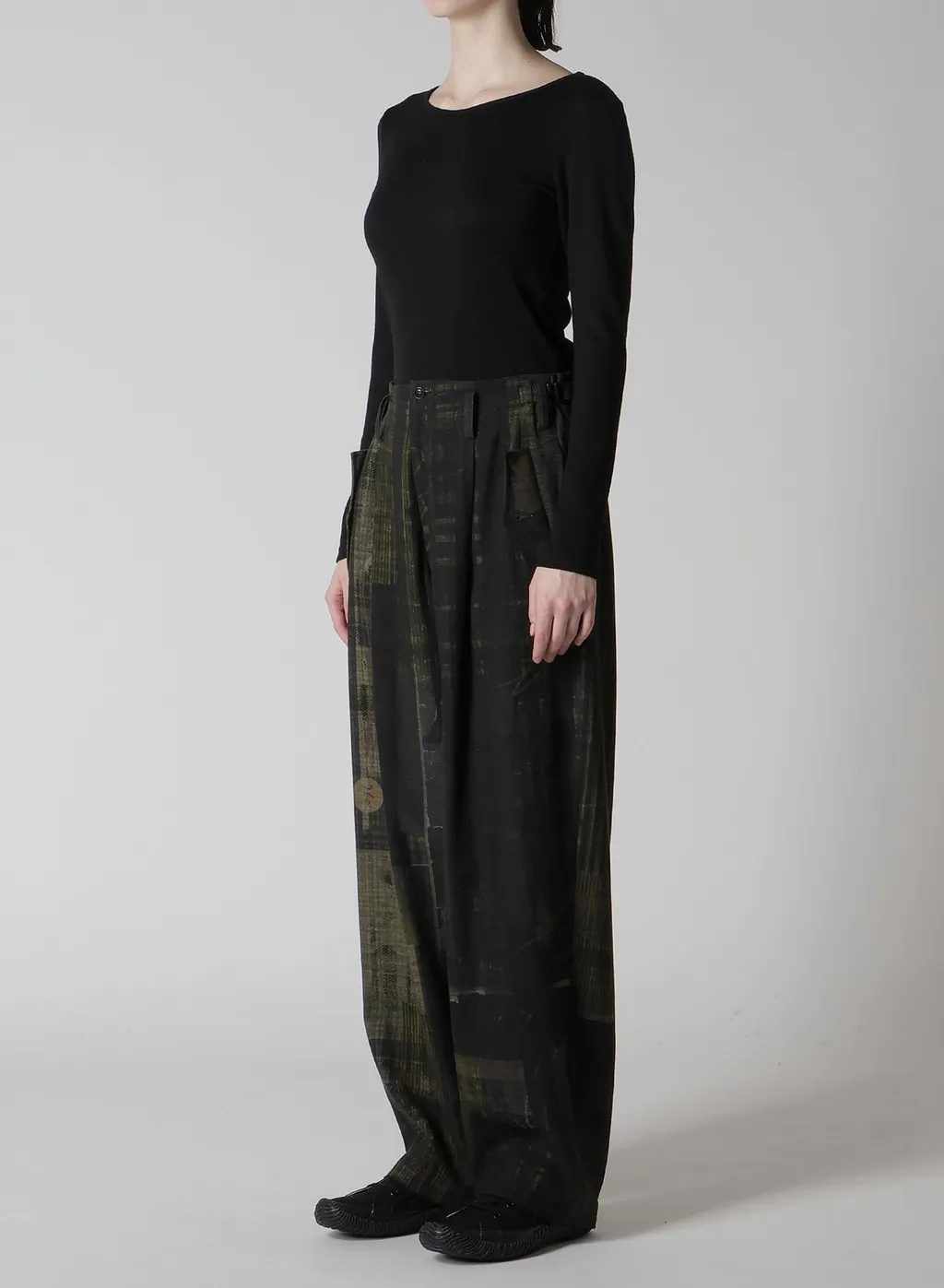 Faded Plaid 6Oz Denim Double Tuck Wide Pants