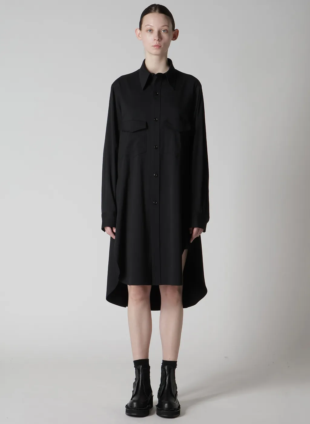 Wool Brend Twill Military Shirt Dress
