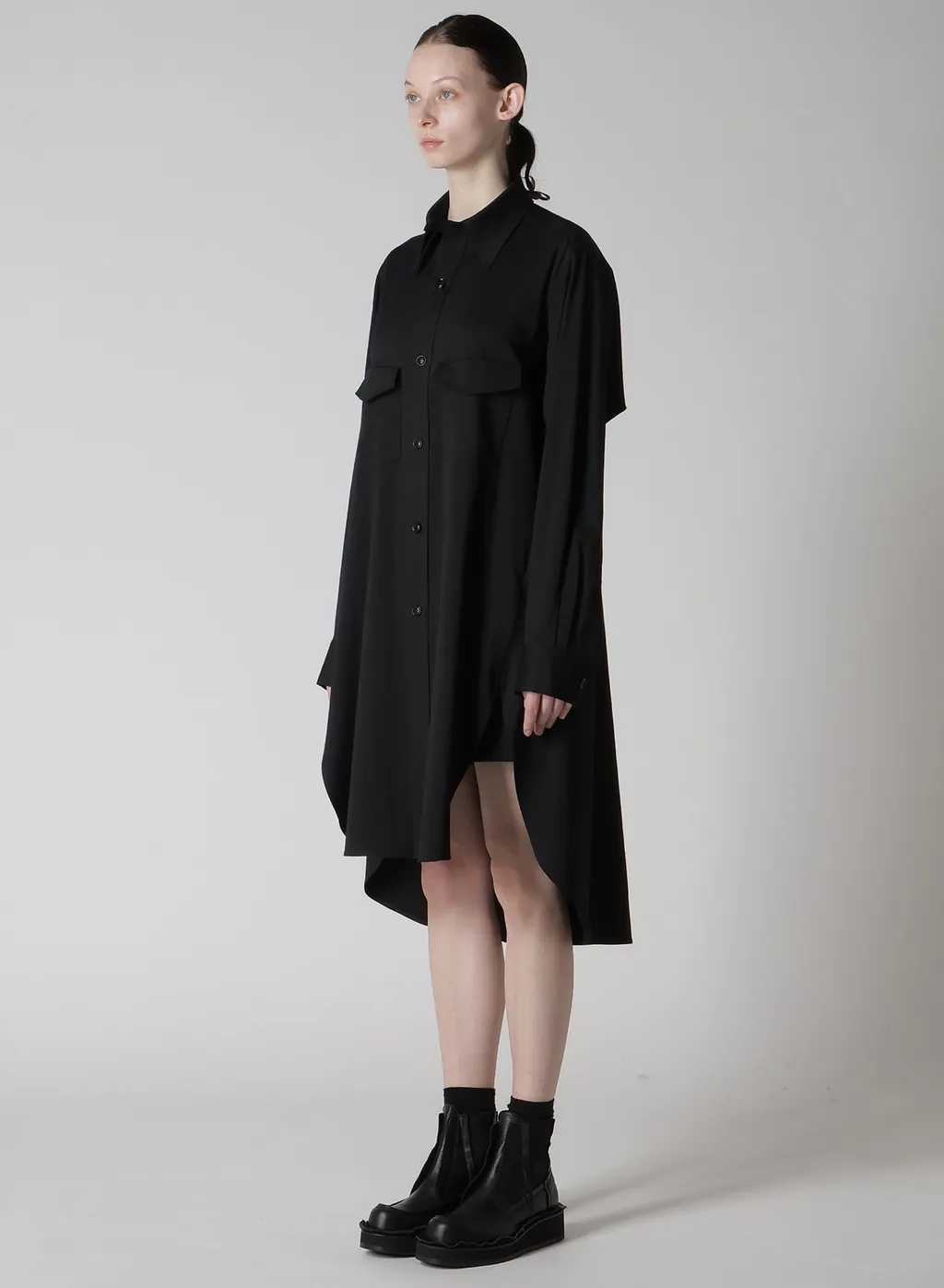 Wool Brend Twill Military Shirt Dress