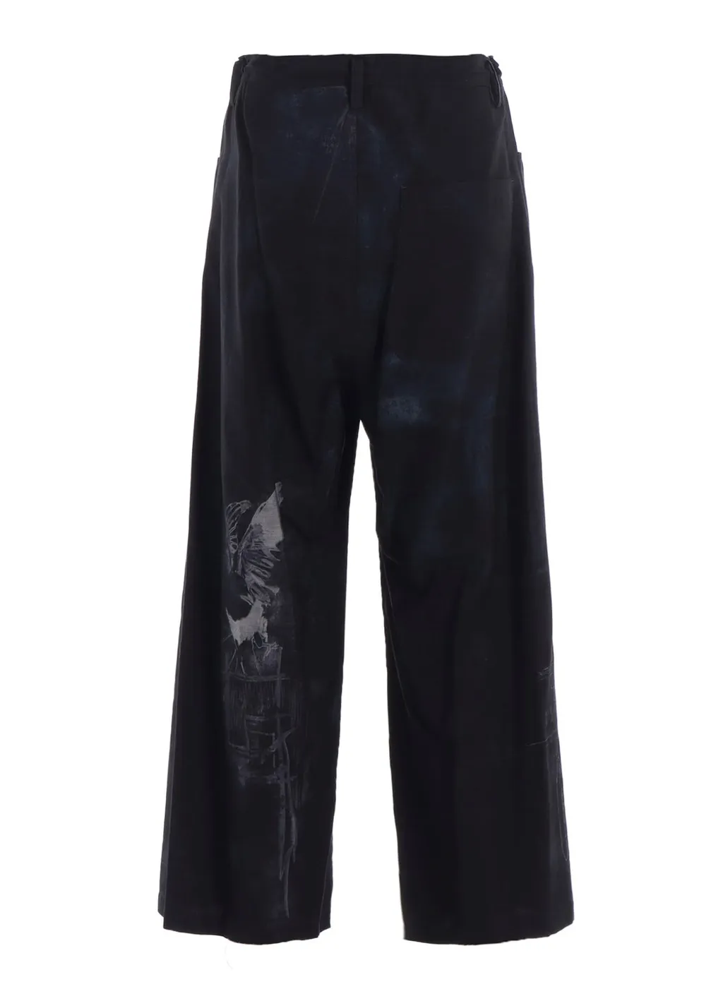 Bird Print Denim Long Straight Pants