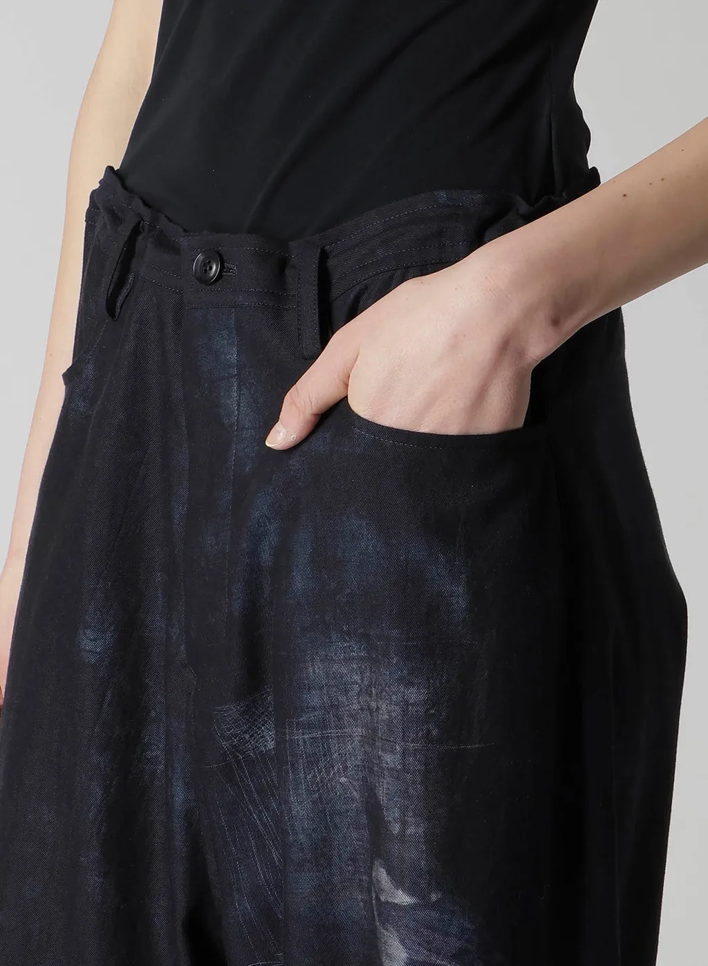 Bird Print Denim Long Straight Pants