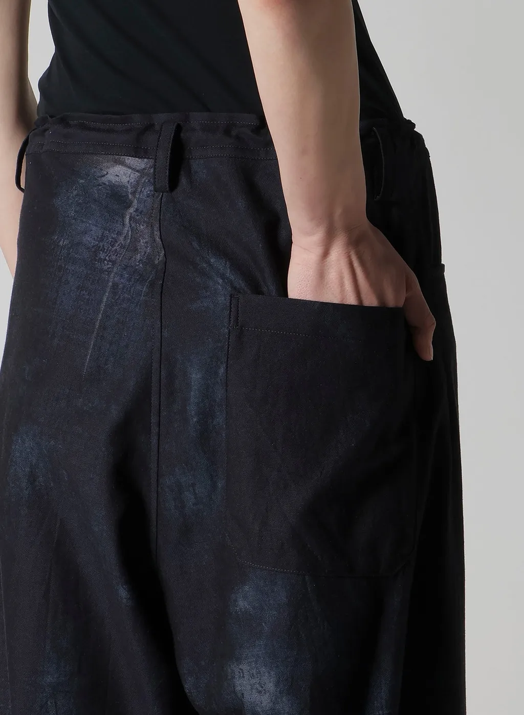 Bird Print Denim Long Straight Pants