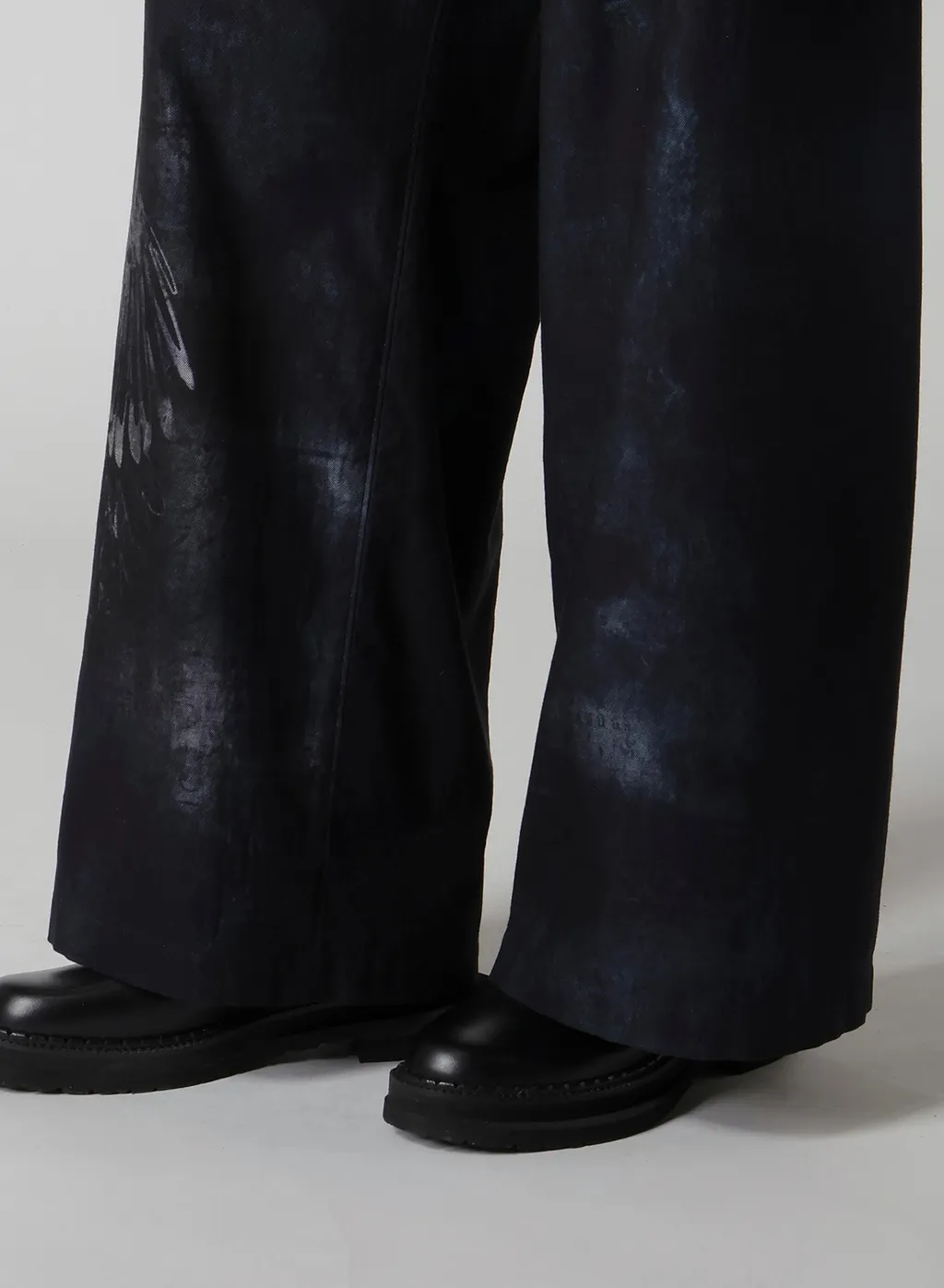 Bird Print Denim Long Straight Pants