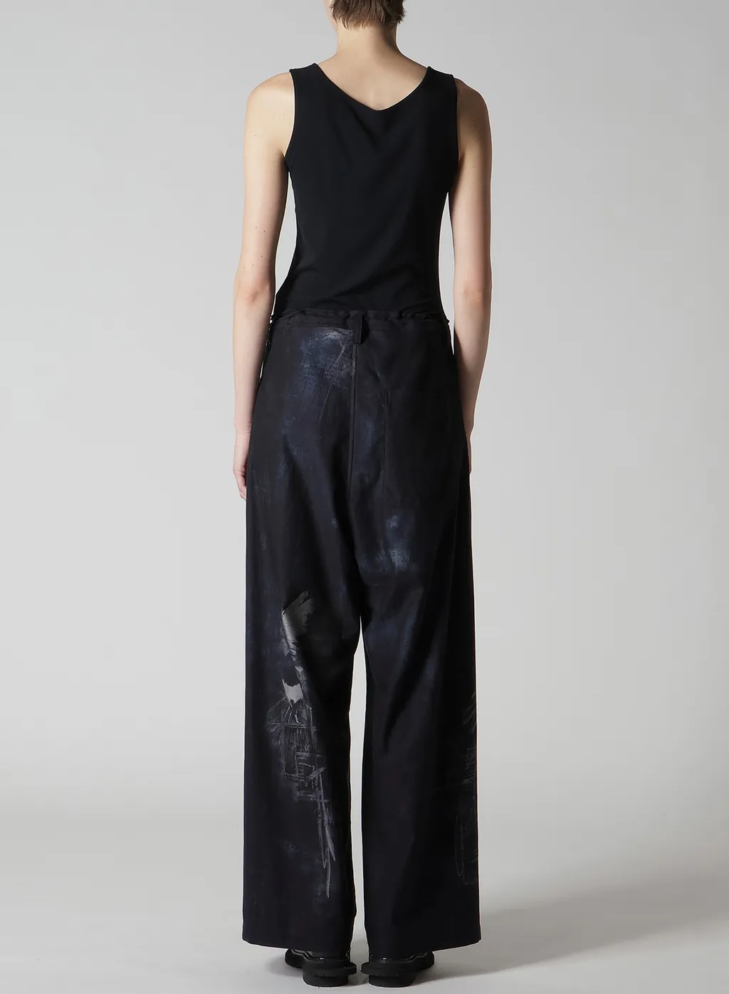 Bird Print Denim Long Straight Pants