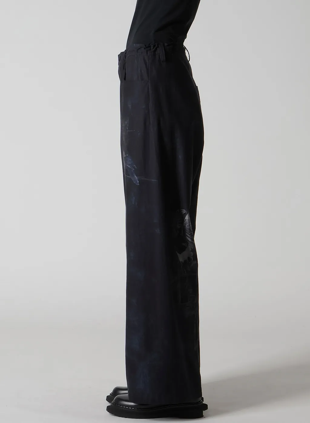 Bird Print Denim Long Straight Pants