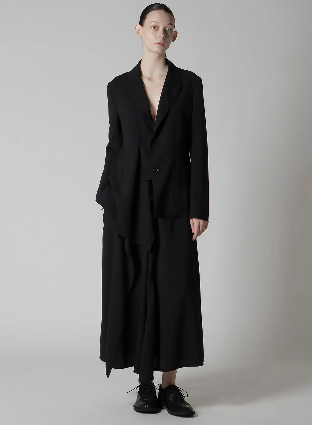 Wool Serge Right Cloth Asymmeteric Jacket