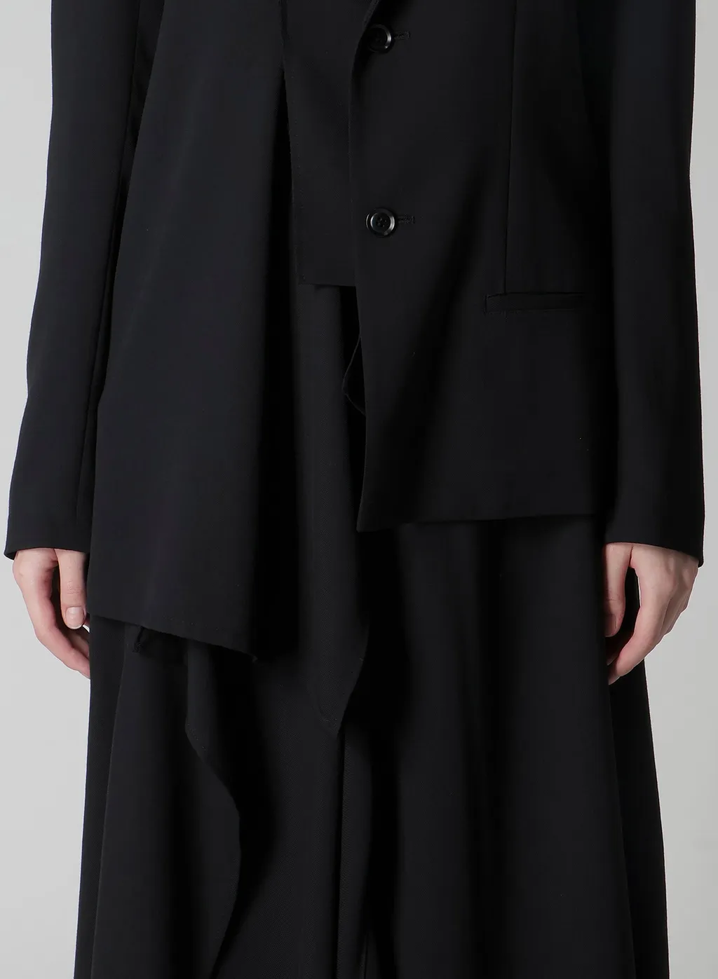 Wool Serge Right Cloth Asymmeteric Jacket