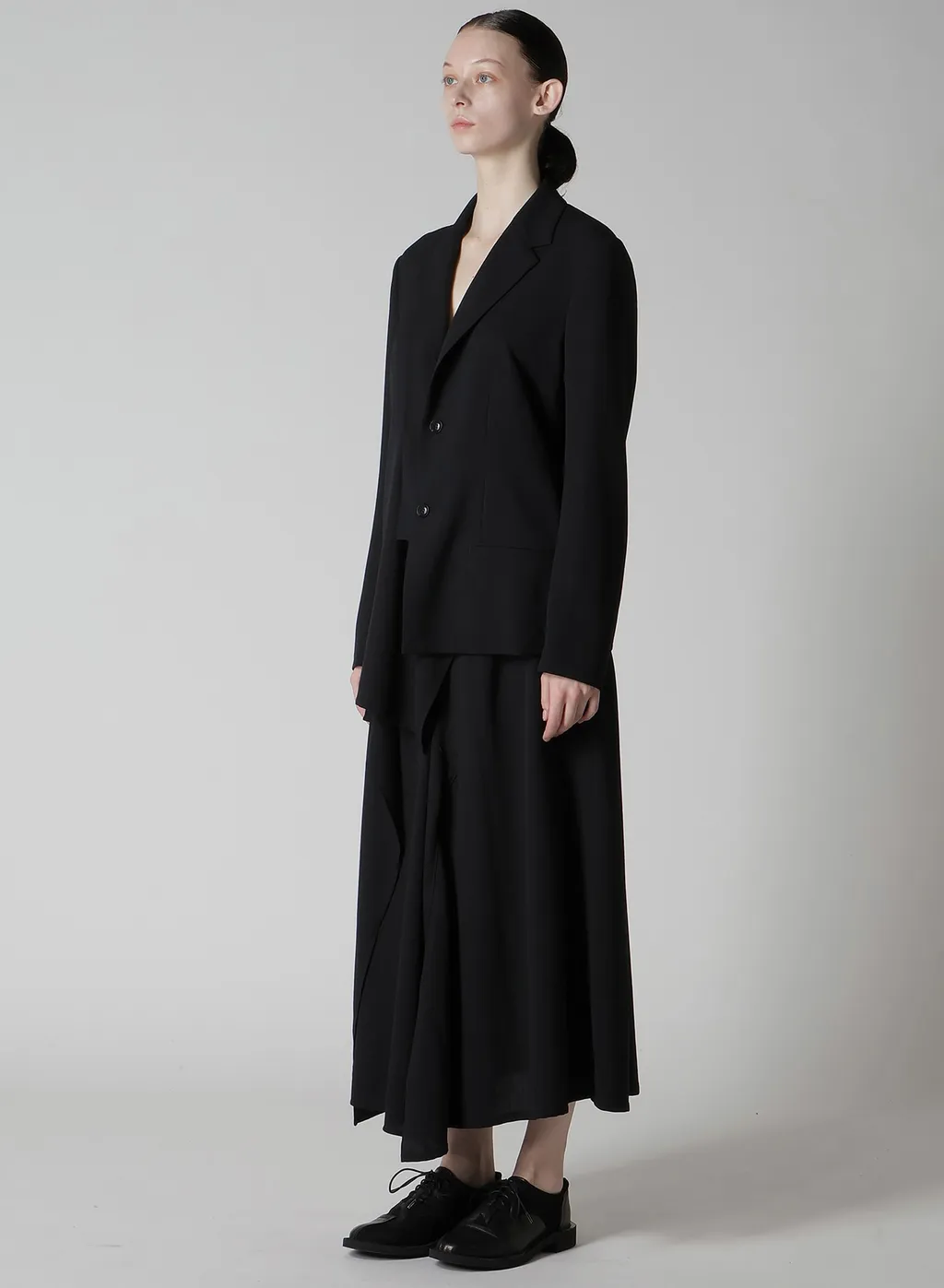 Wool Serge Right Cloth Asymmeteric Jacket