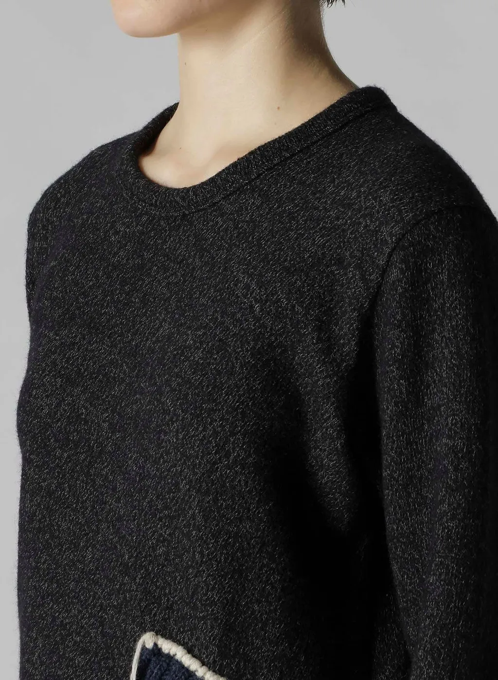Knit Conbination Assymetric Pullover