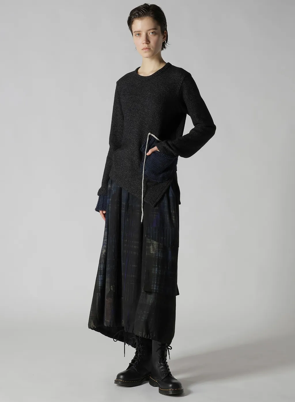 Knit Conbination Assymetric Pullover