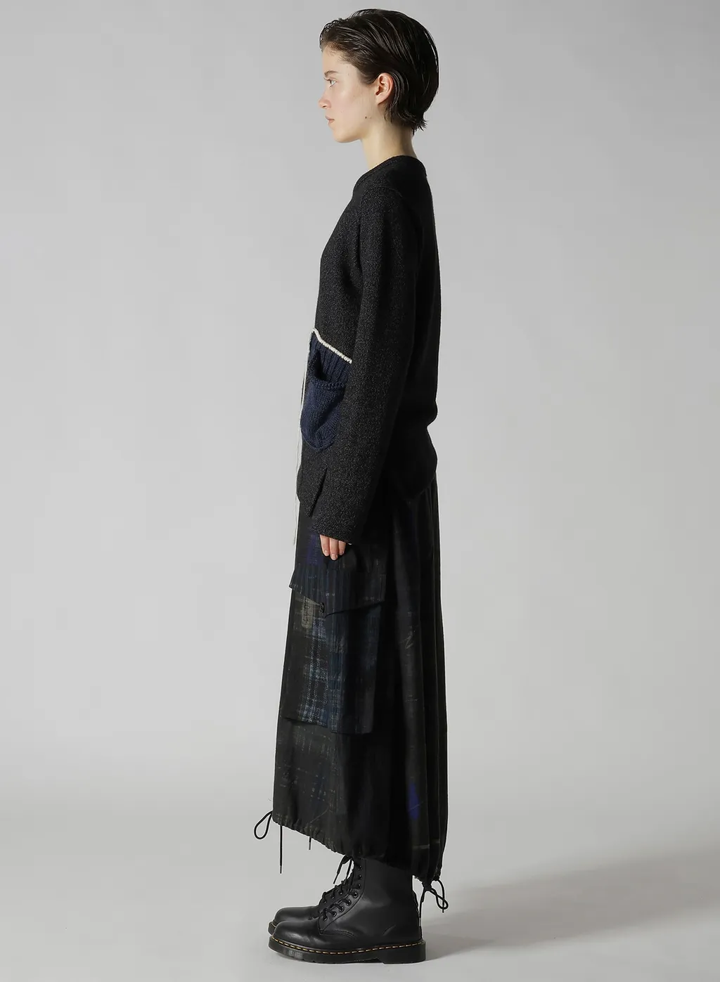 Knit Conbination Assymetric Pullover