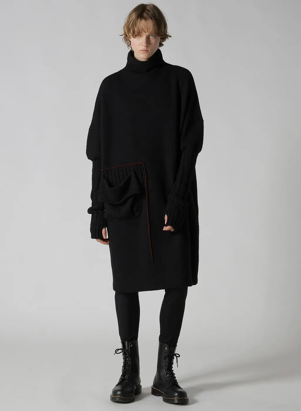 Knit Conbination High Neck Dress