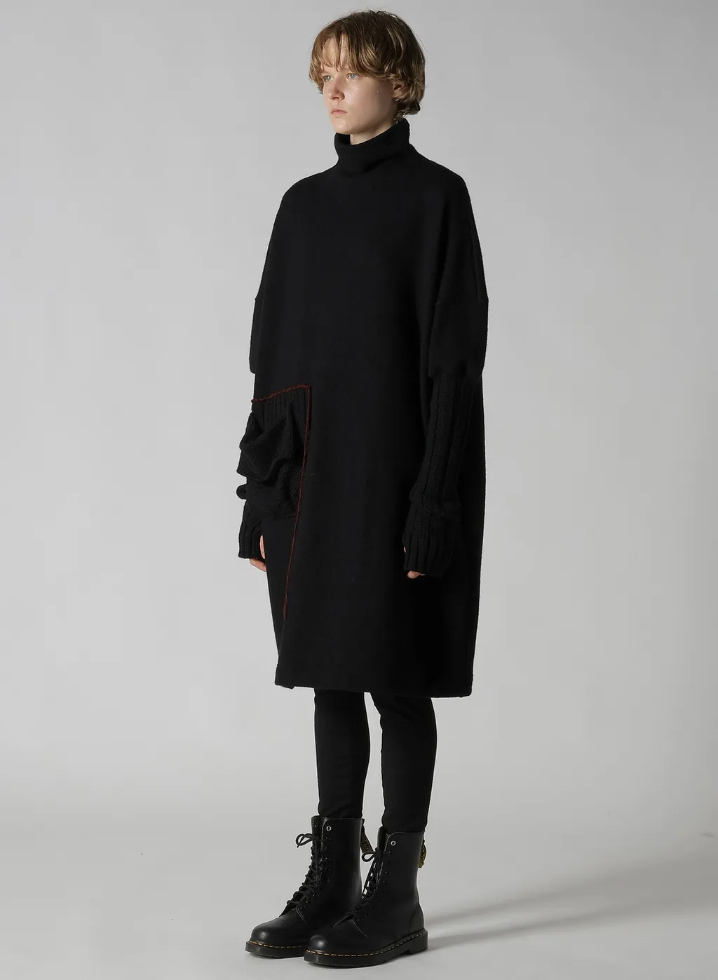 Knit Conbination High Neck Dress