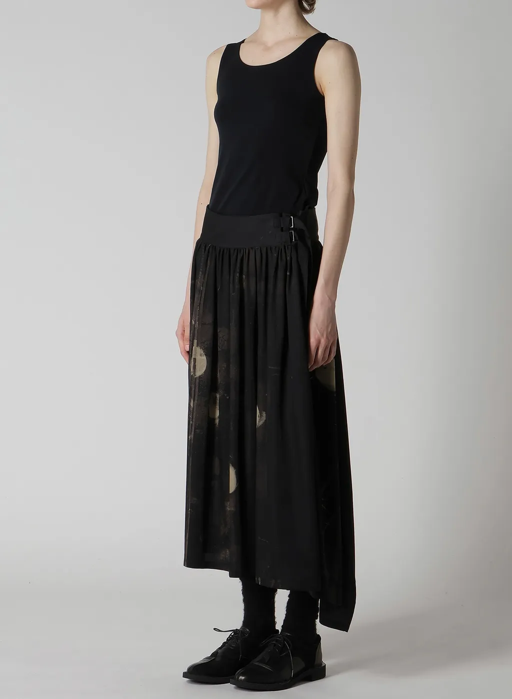 Dungeree Twill Asymmetric Gather Skirt