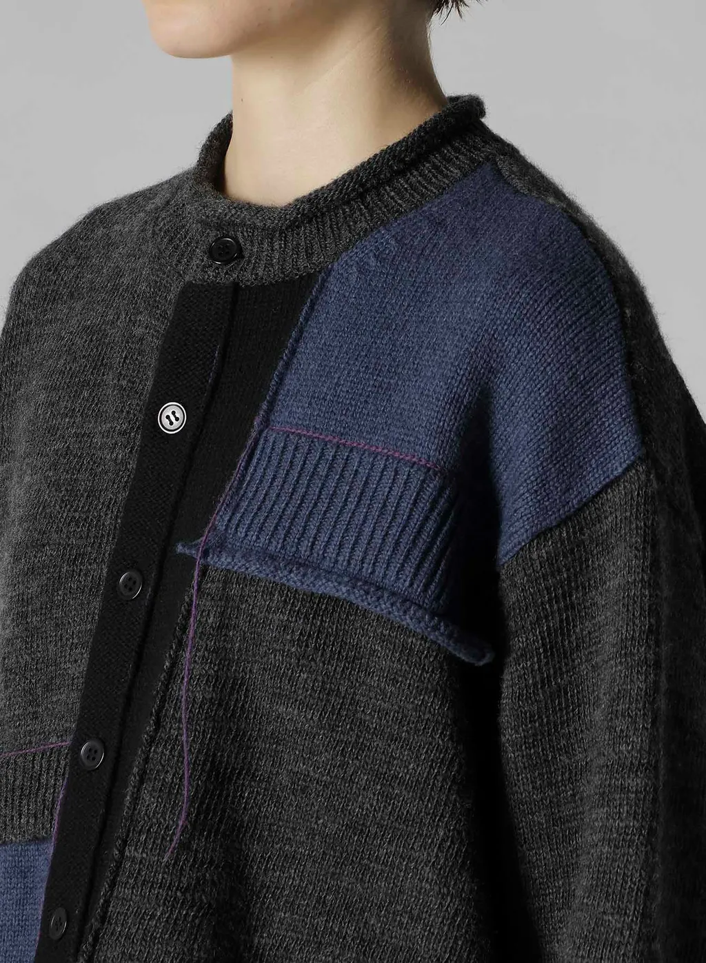 Patchwork Crew Neck Cardigan