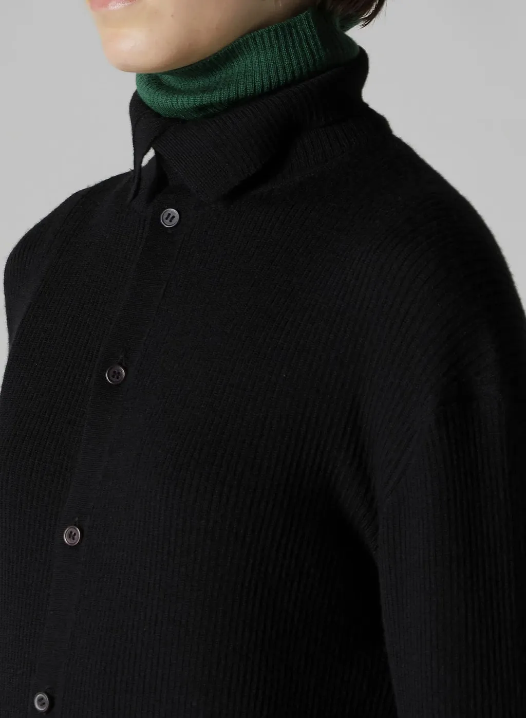 Rib High Neck Knit Cardigan