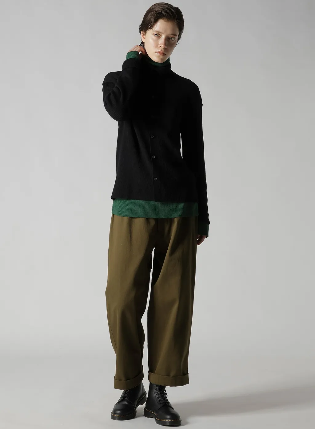 Rib High Neck Knit Cardigan
