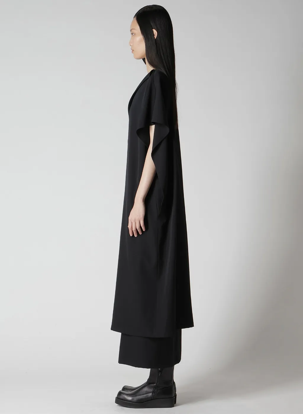 Wool Gabardine Flare Sleeve Front Open Dress