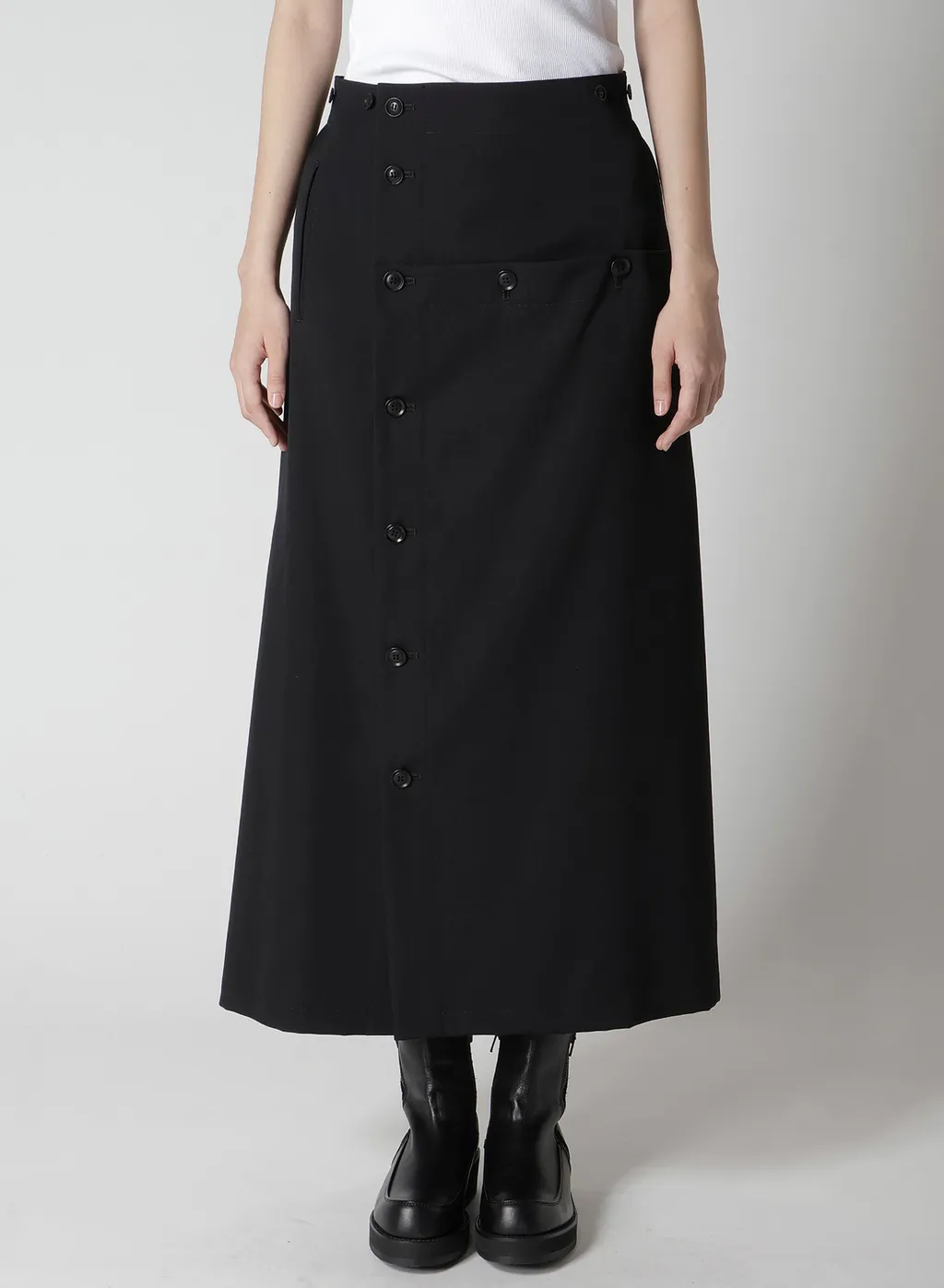 Wool Gabardine Button Skirt