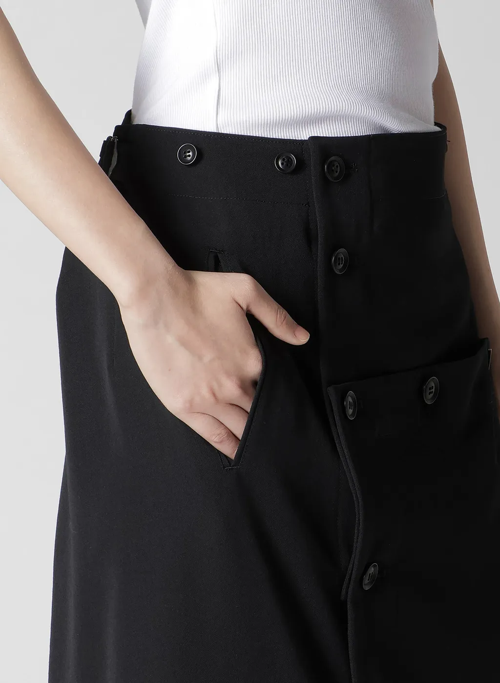 Wool Gabardine Button Skirt