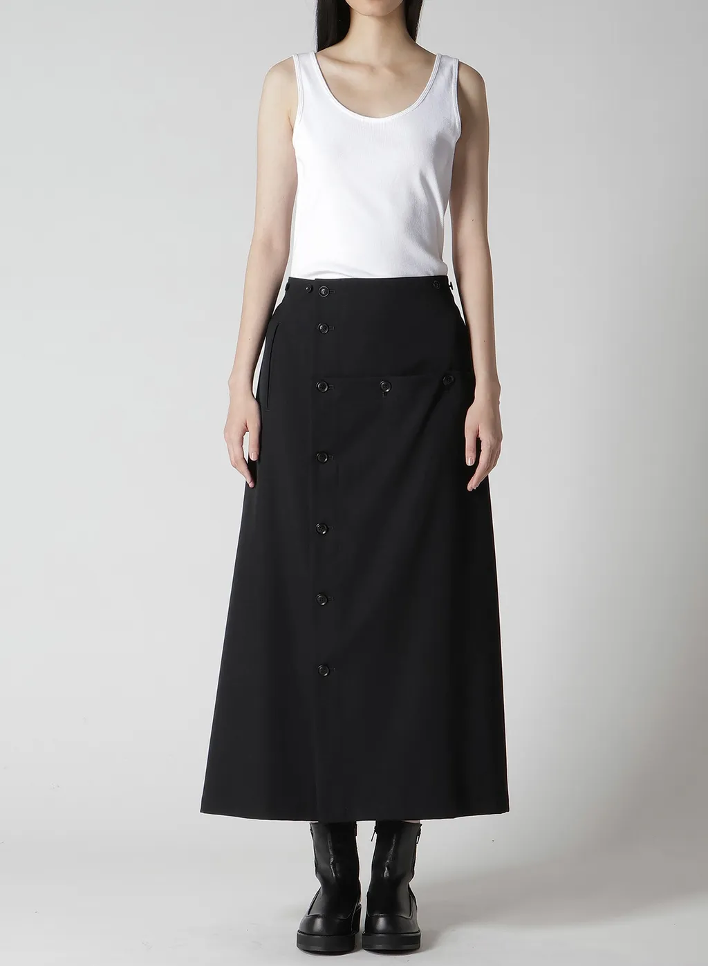 Wool Gabardine Button Skirt