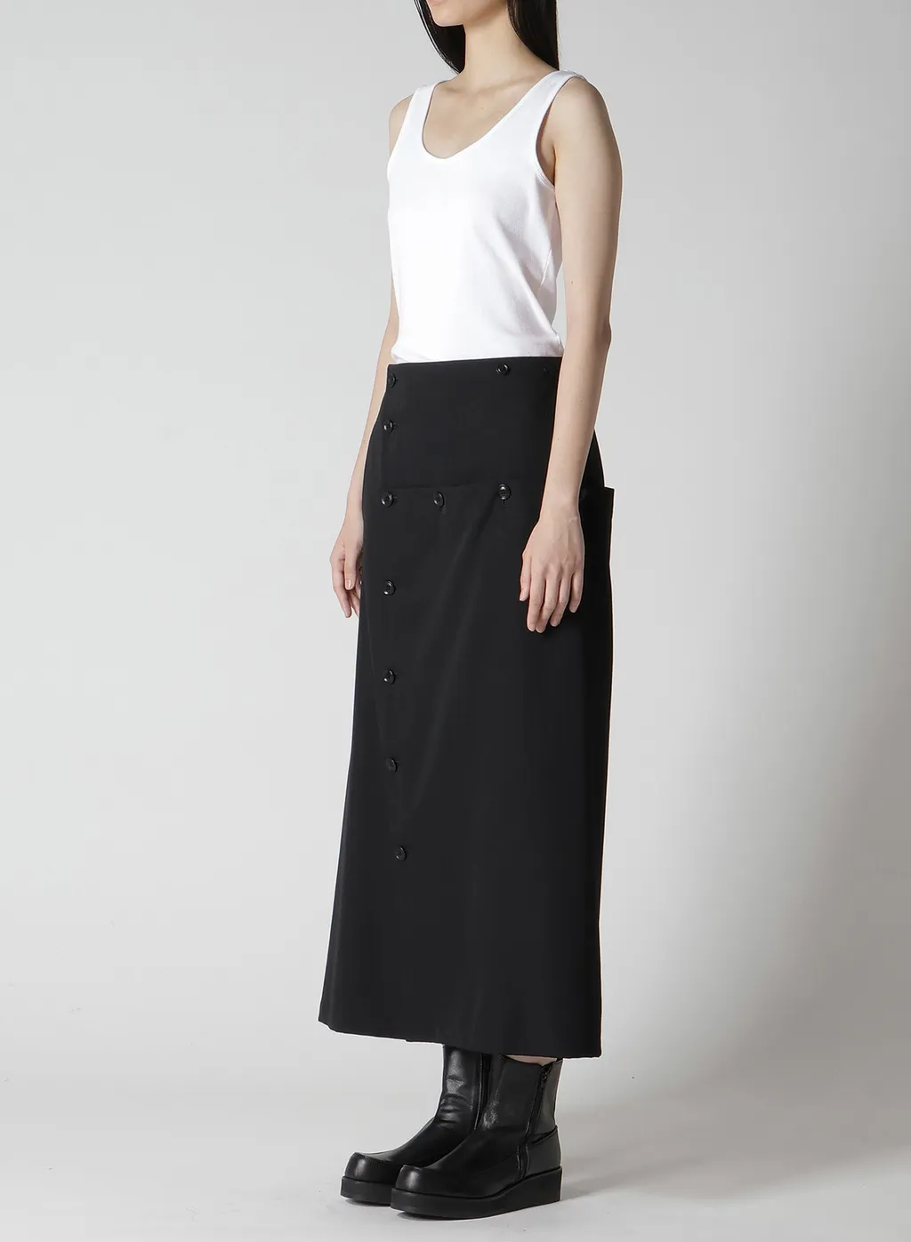 Wool Gabardine Button Skirt