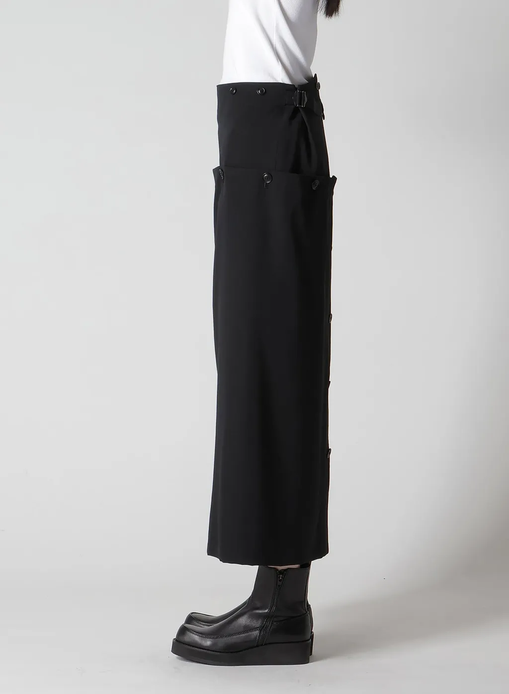 Wool Gabardine Button Skirt