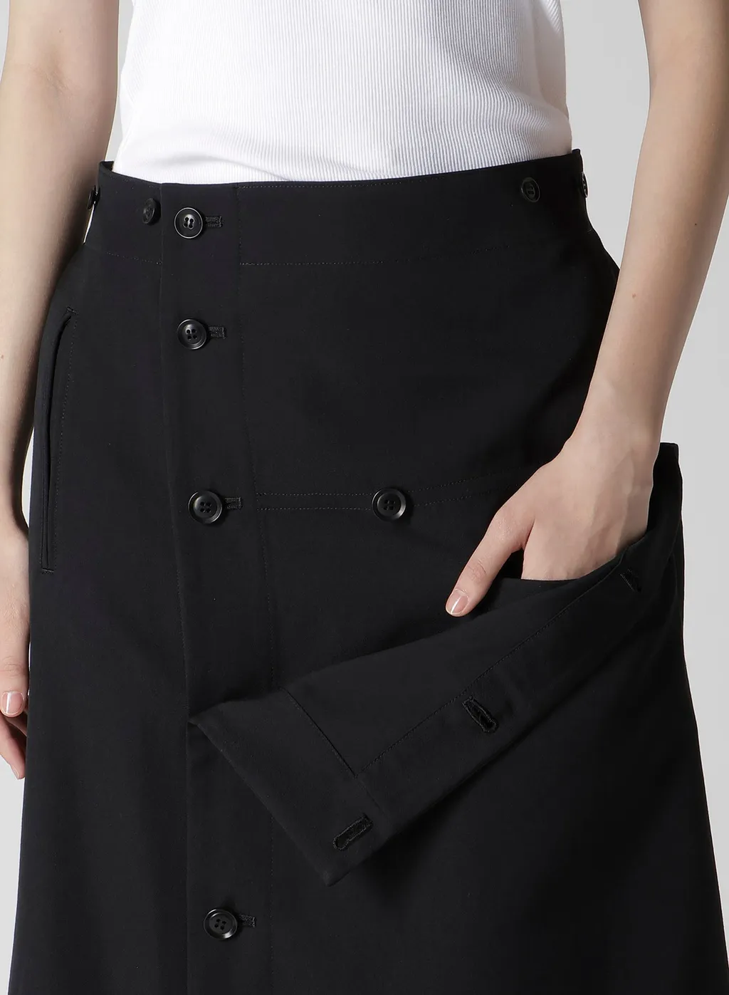 Wool Gabardine Button Skirt