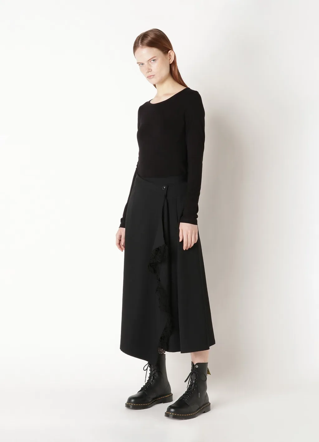 Wool Gabardine Button Skirt