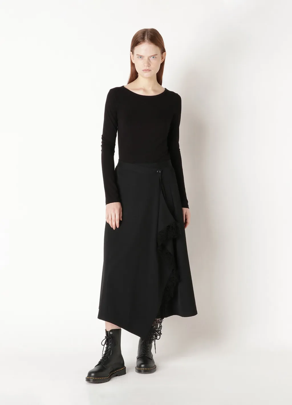 Wool Gabardine Button Skirt