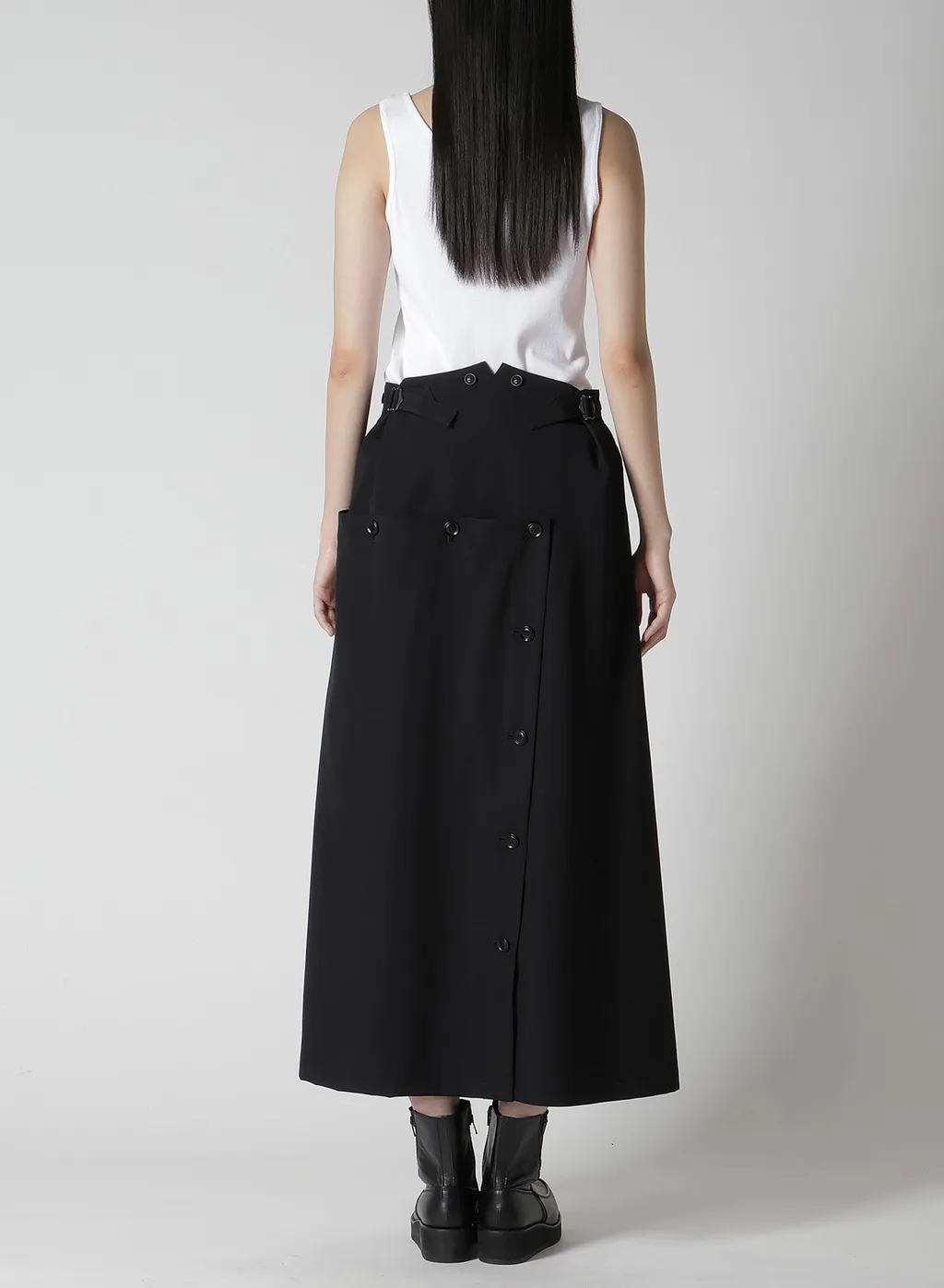 Wool Gabardine Button Skirt