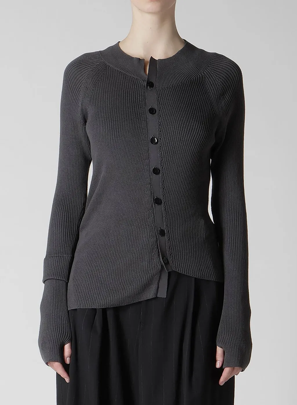 Cotton Rib Twisted Front Open Cardigan