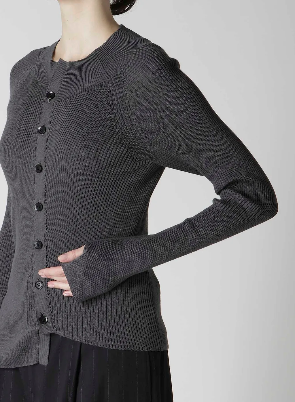 Cotton Rib Twisted Front Open Cardigan