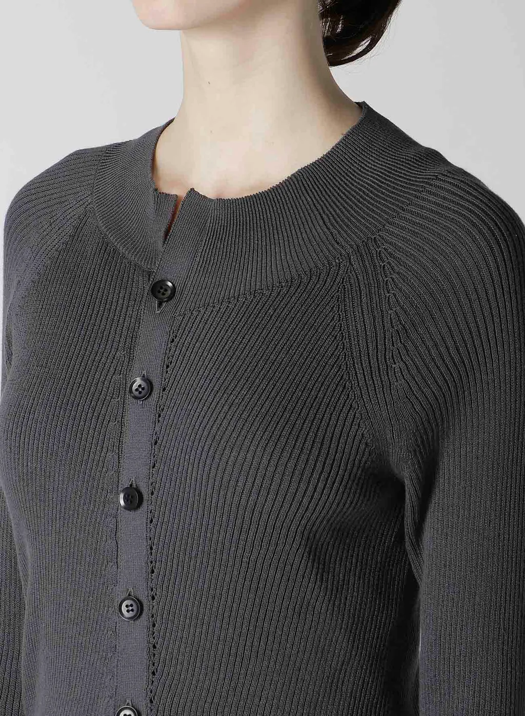 Cotton Rib Twisted Front Open Cardigan