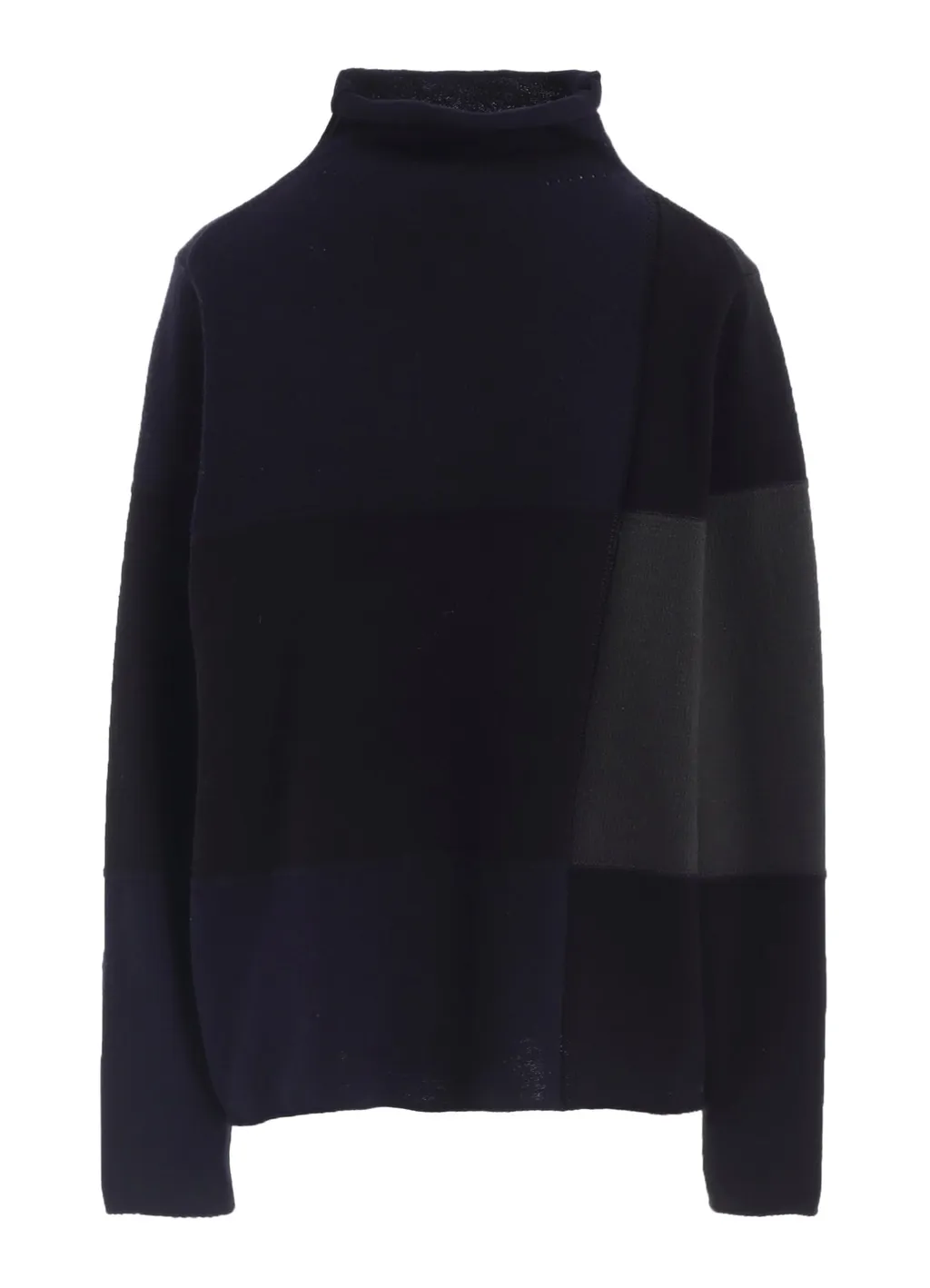 Hard-Twisted Block Intarsia High-Neck Pullover