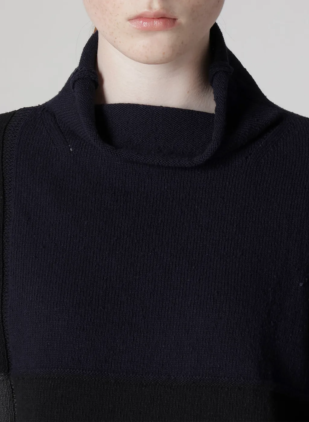 Hard-Twisted Block Intarsia High-Neck Pullover