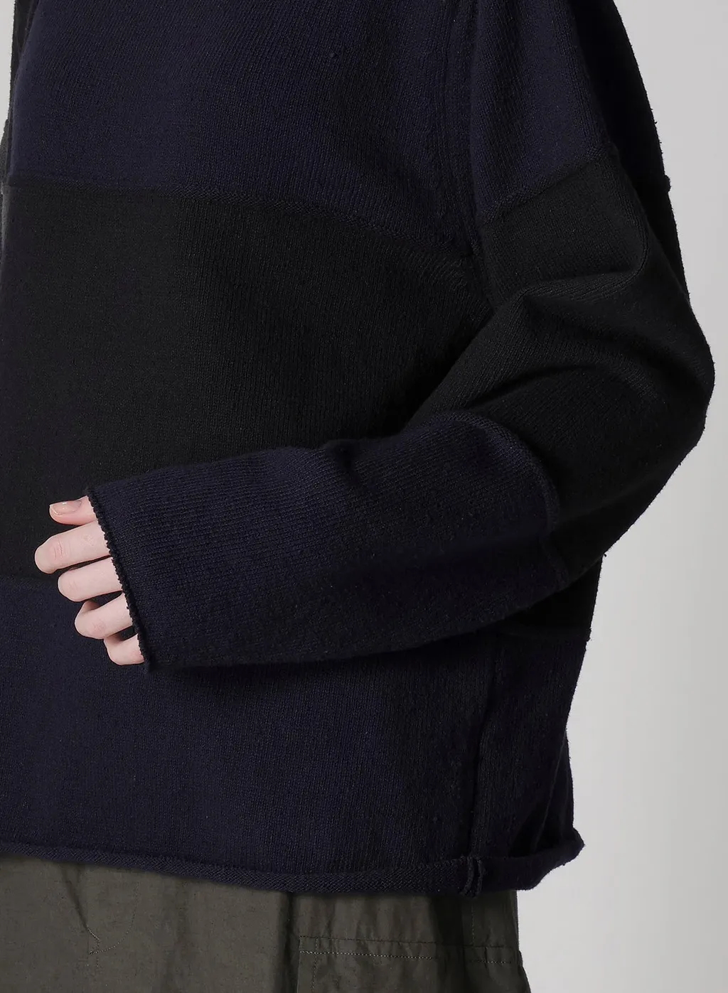 Hard-Twisted Block Intarsia High-Neck Pullover