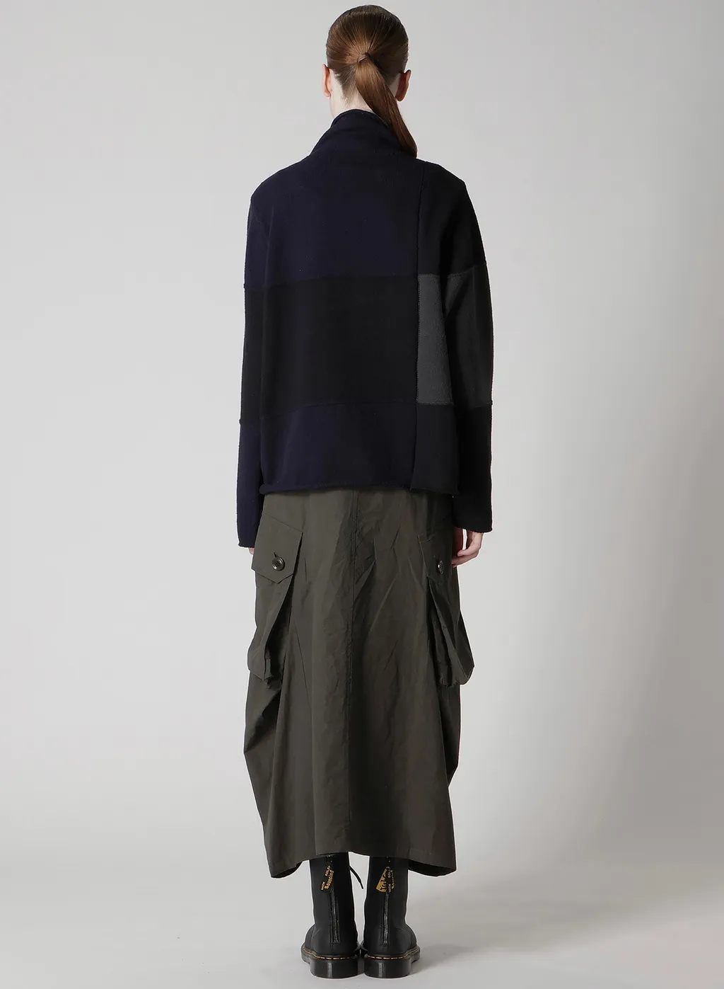 Hard-Twisted Block Intarsia High-Neck Pullover